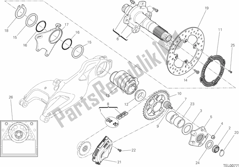 All parts for the Hub, Rear Wheel of the Ducati Hypermotard Hyperstrada USA 821 2013